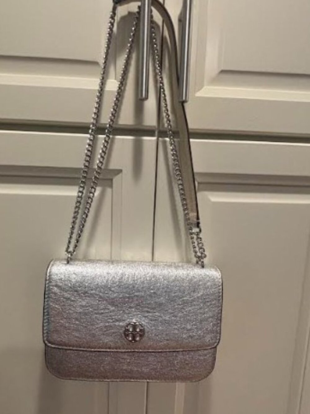 Tory Burch Silver Metallic Crossbody / Shoulder Bag